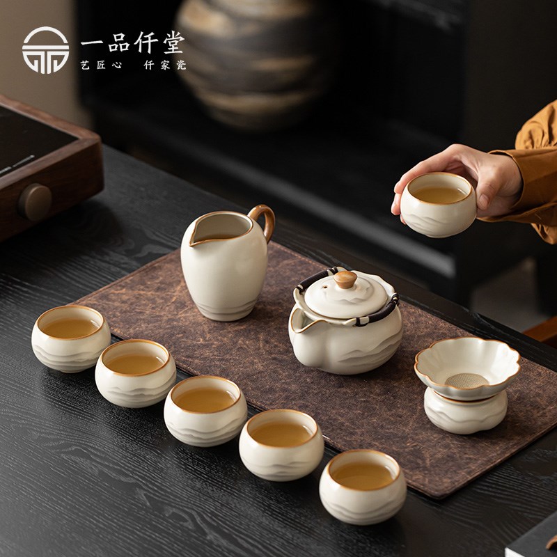 汝窑手抓壶套装专用陶瓷泡茶盖碗茶壶喝茶杯2025新款功夫茶具套装