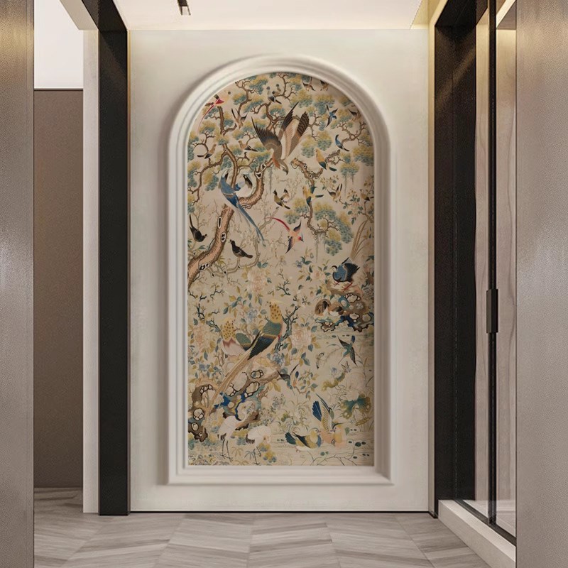 法式复古玄关装饰画高级感入户正对门竖版壁画中古风走廊过道壁纸