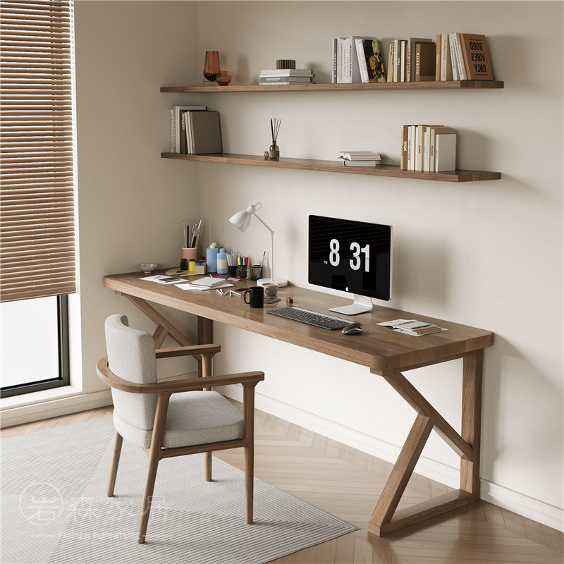 书房书桌单人办公桌全实木长条桌工作台学生家用学习桌台式电脑桌
