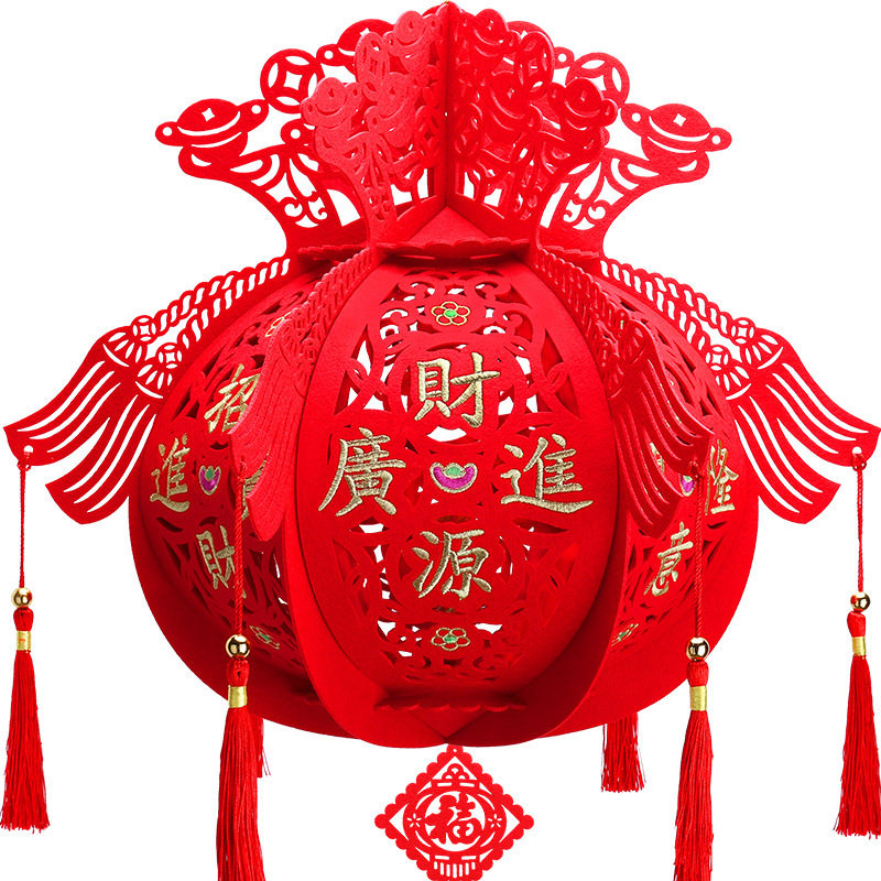 刺绣新年灯笼装饰元宵喜庆福字挂饰2022春节商场大红灯笼diy连串