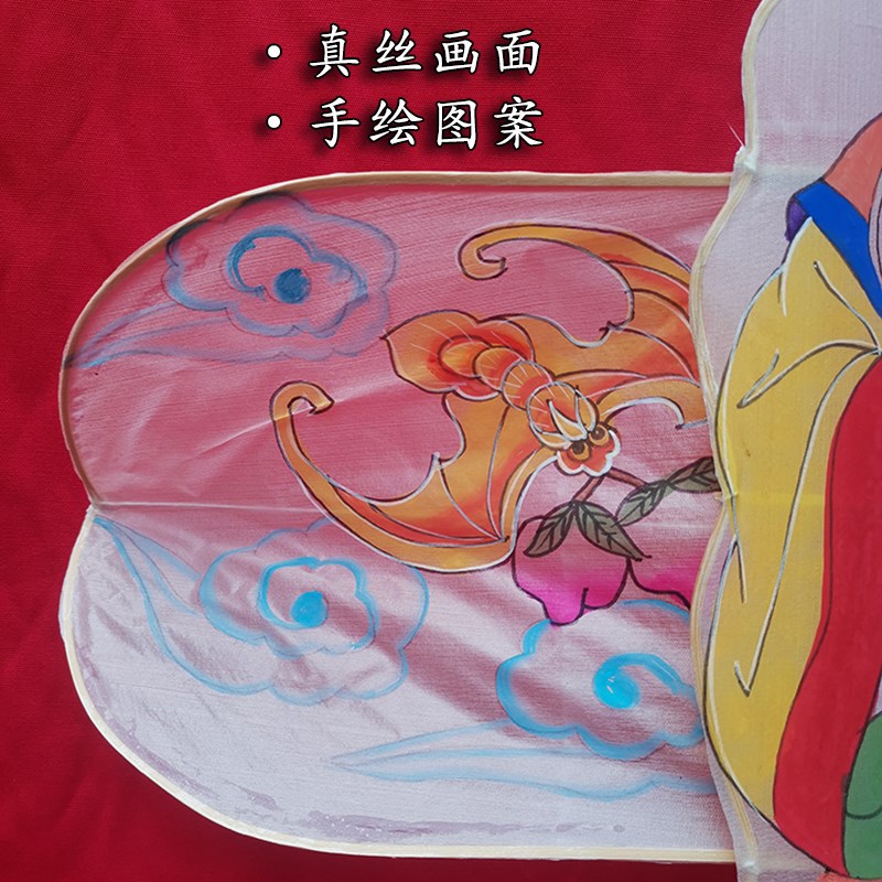 传统潍坊手工硬翅风筝寿星人物造型竹子骨架真丝手绘装饰布展不飞