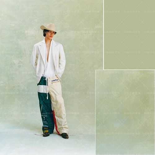 商拍淘宝服饰毕业照喷绘油画布背景影楼绿色墙面肌理写真背景墙纸