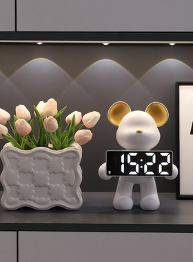 创意暴力熊玄关摆件家居饰品客厅电视柜装饰桌面摆设电子数字时钟