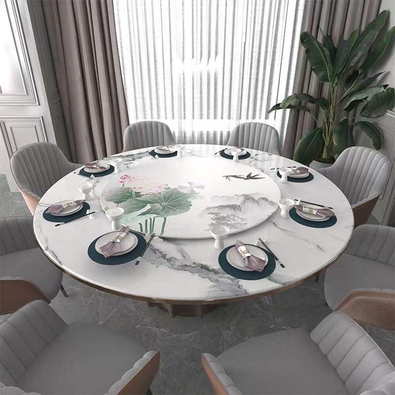 钢化玻璃贴画转盘圆桌底座餐桌旋转家用饭桌可