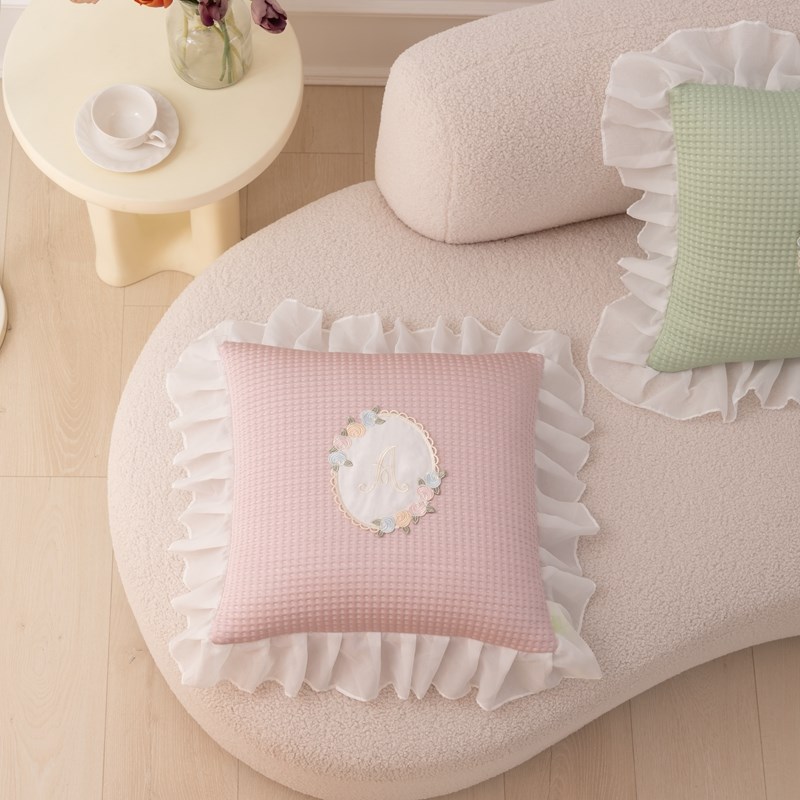 3D凉感冰豆豆面蕾丝沙发抱枕含芯靠垫夏季办公室床头大靠背5