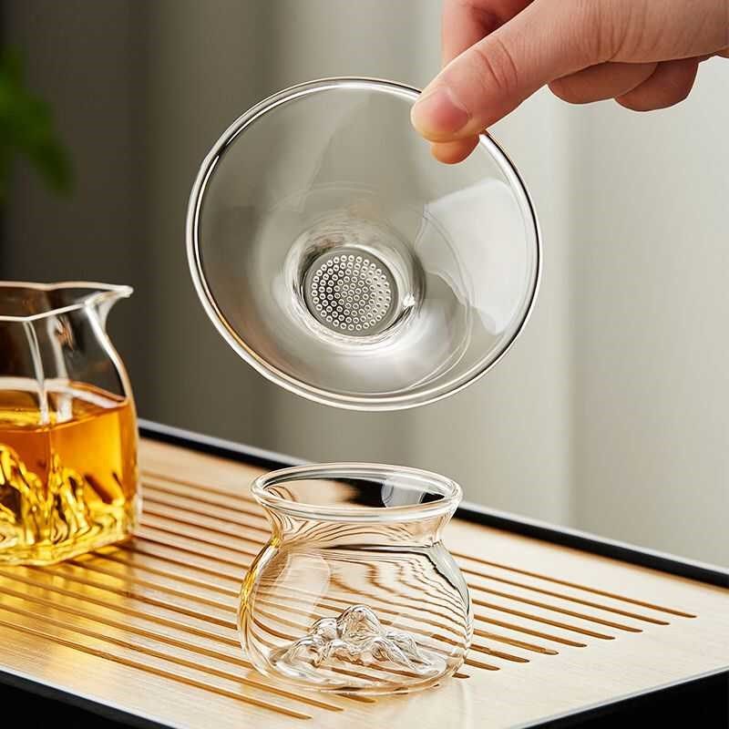 全玻璃公道杯茶漏分体式底座滤茶隔滤网过滤器茶叶漏斗茶具过滤器