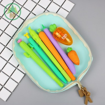 创意卡通糖果色软硅胶笔袋学生可爱便携全开式铅笔盒韩国文具