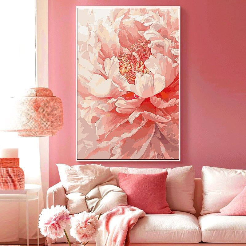 数字油画diy油彩画手工填充丙烯画牡丹花手绘填色减压治愈装饰画