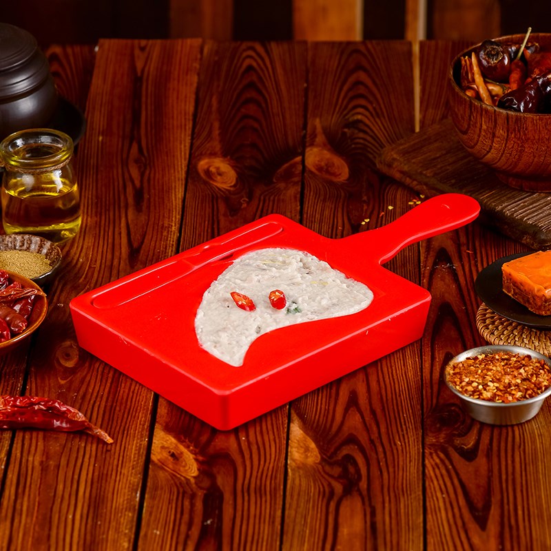 火锅店虾滑制作器鱼滑鱼丸肉丸餐具装密胺创意红桃粿模具虾滑盘