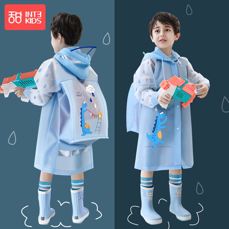 儿童雨衣男童小学生幼儿园带书包位大童防水上学雨披宝宝恐龙雨衣