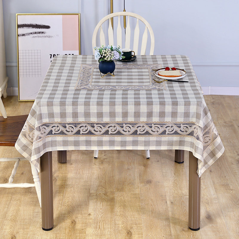 麻将新款现代小清新四方书桌棉麻格子台布八仙桌茶几餐桌布简约