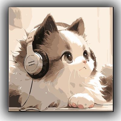 治愈小猫咪diy数字油画手工涂色填充画高级感减压手绘丙烯油彩画