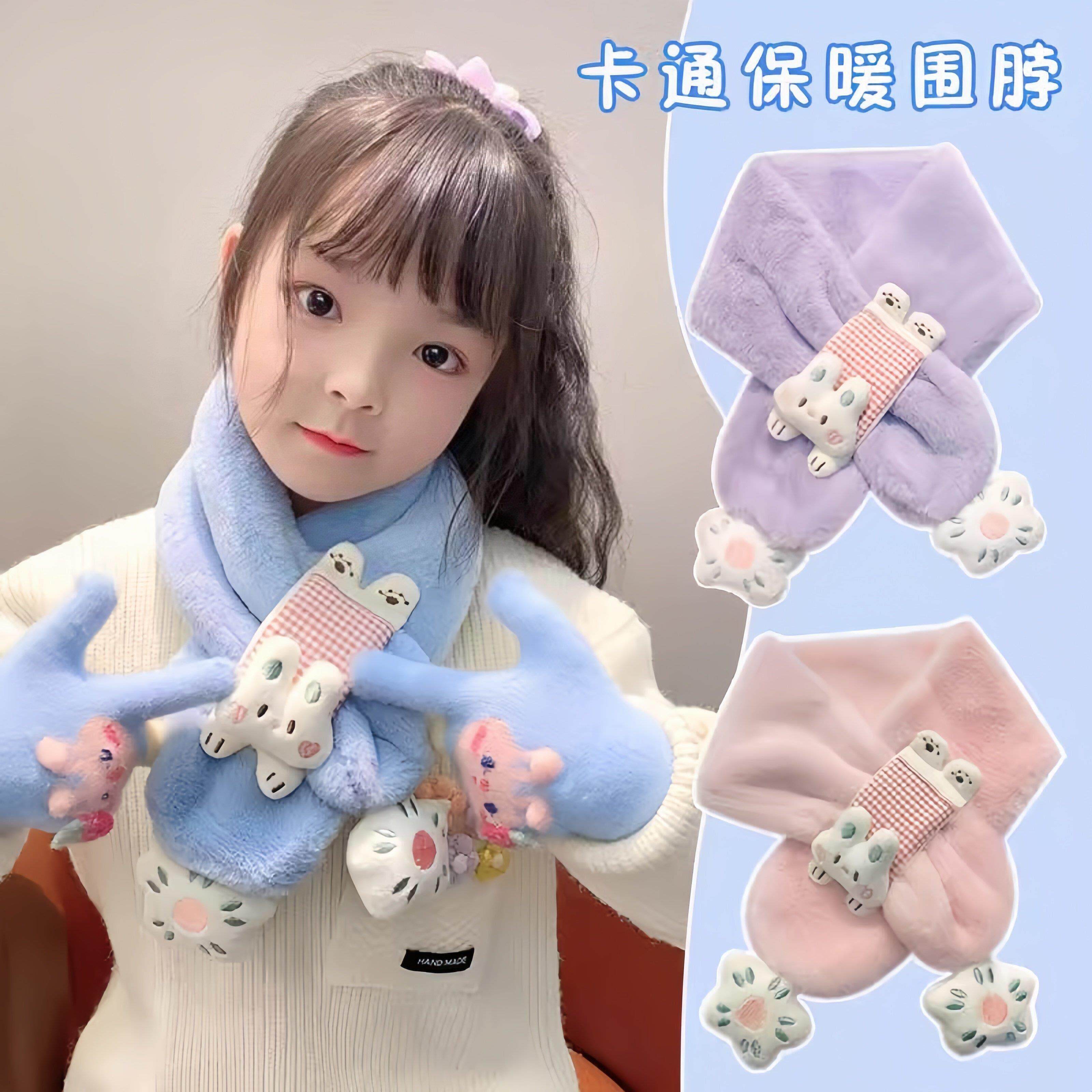 围巾粉色可爱兔子韩版潮宝宝男女童毛绒围脖秋冬季小女孩保暖