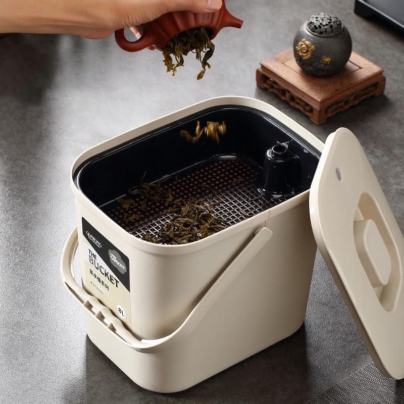 德国JK品质手提废水茶水桶茶台垃圾茶渣桶带盖简约大容量茶道茶桶