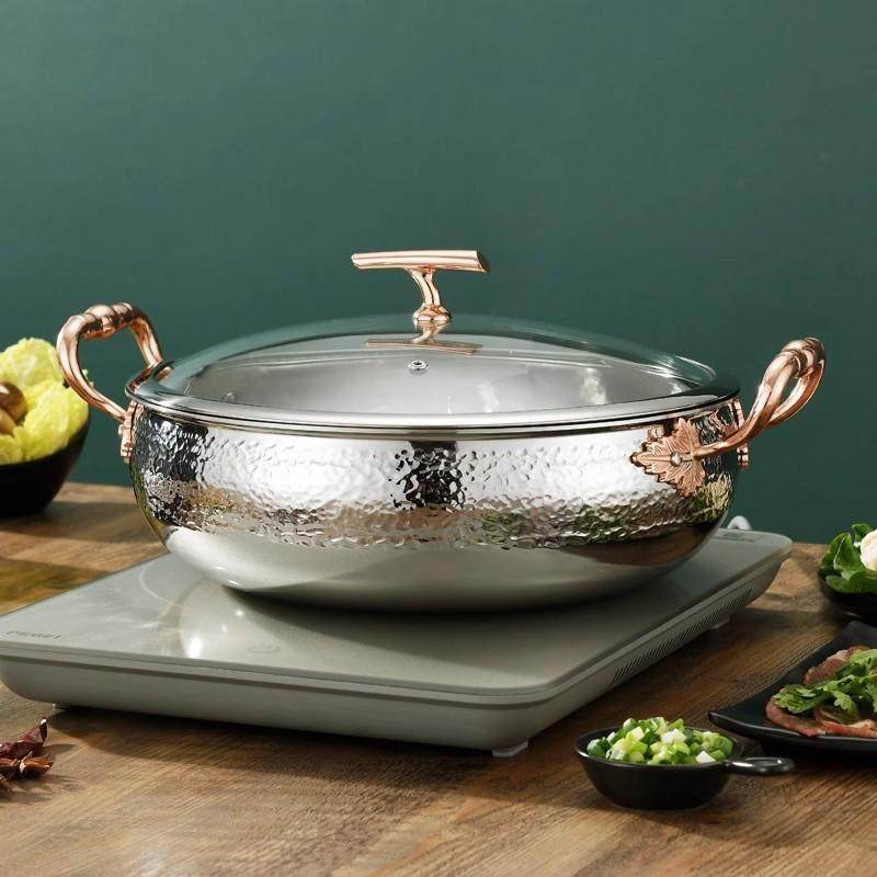 日本正品不锈钢火锅锤纹鸳鸯锅电磁炉瓦斯炉专用家用大容量清汤锅