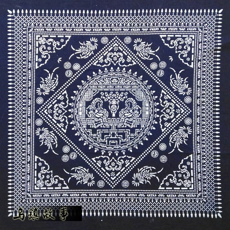 手工印染正宗乌镇蓝印花布 全棉茶几布 小桌布90*90台布