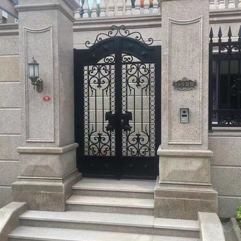 别墅大门庭院门铝艺欧式花园入户双开门铝合金乡村院子铁艺围墙