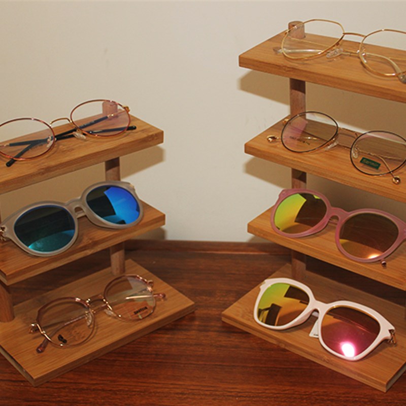 精品阶梯眼镜店展示道具 陈列架多层竹木展示架柜台装饰品 快时尚