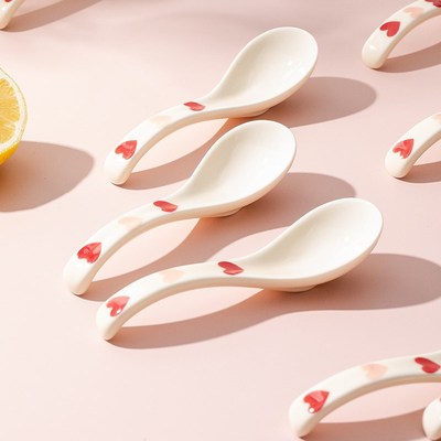 可爱陶瓷勺子家用2025新款长柄汤勺瓷汤勺个人专用吃饭舀汤勺调羹