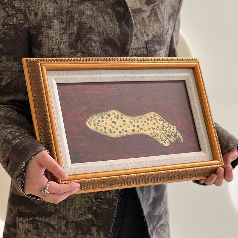 常玉复古画框欧式长方形可爱小豹子客厅餐厅斗柜书架玄关装饰画