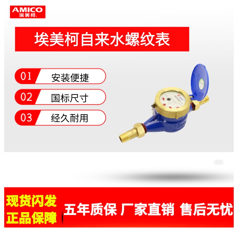 宁波埃美柯家用水表099AT球墨铸铁横卧式旋翼式湿式自来水螺纹表