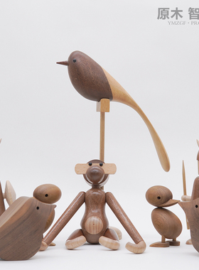 原木智工坊 原木摆件小动物黑胡桃小猴子小鸭子小鸟
