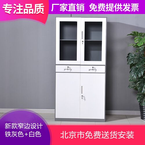 铁皮窄边灰黑白文件资料档案仪器柜组合双色玻璃凭证中二抽屉柜子