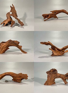 树根摆件枯木鱼缸造景紫柚木精品小号沉木迷你水族装饰树桩晒