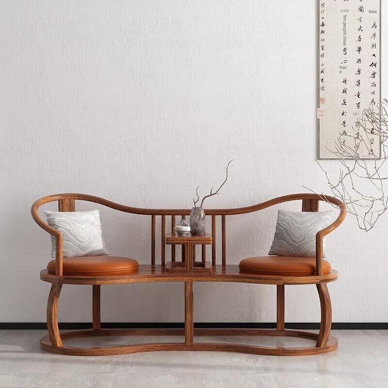 黑胡桃休闲椅家庭客厅一体式椅沙发椅胡桃皮革艺术实木实用双人椅