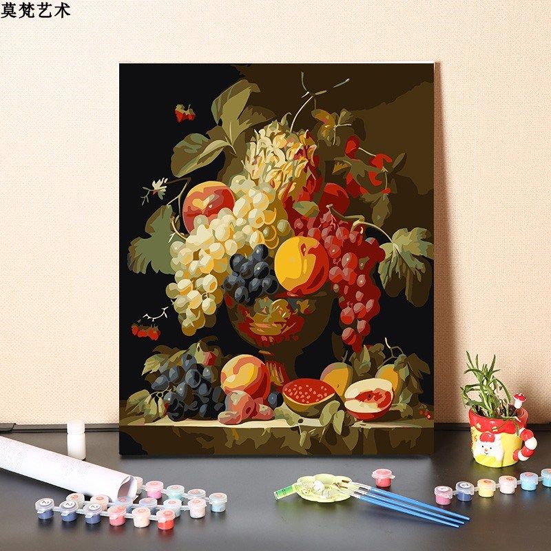 数字油画diy手工填充欧式复古水果手绘涂色客厅装饰丙烯油彩画画