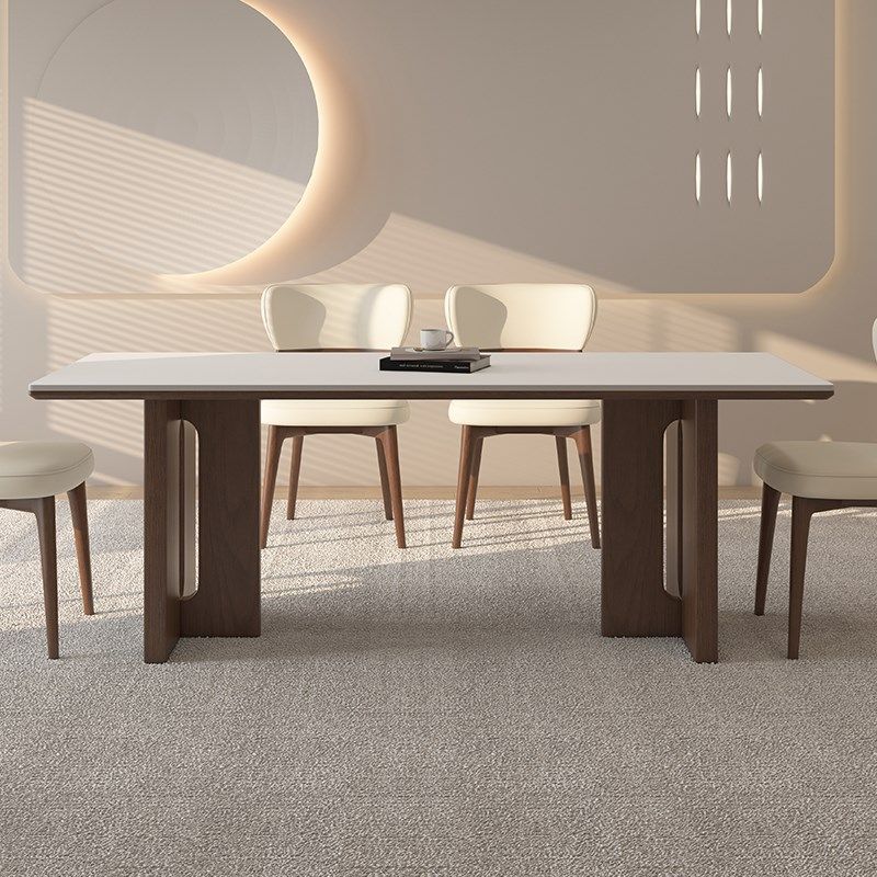 实木岩板餐桌家用小户型中古奶油风长方形桌子高端原木全托饭桌,住宅家具,岩板餐桌,淘宝优惠券,粉丝福利购,淘宝优惠卷