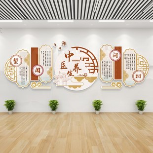 中医养生馆文化墙布置望闻问切墙贴立体理疗推拿形象背景墙面装饰