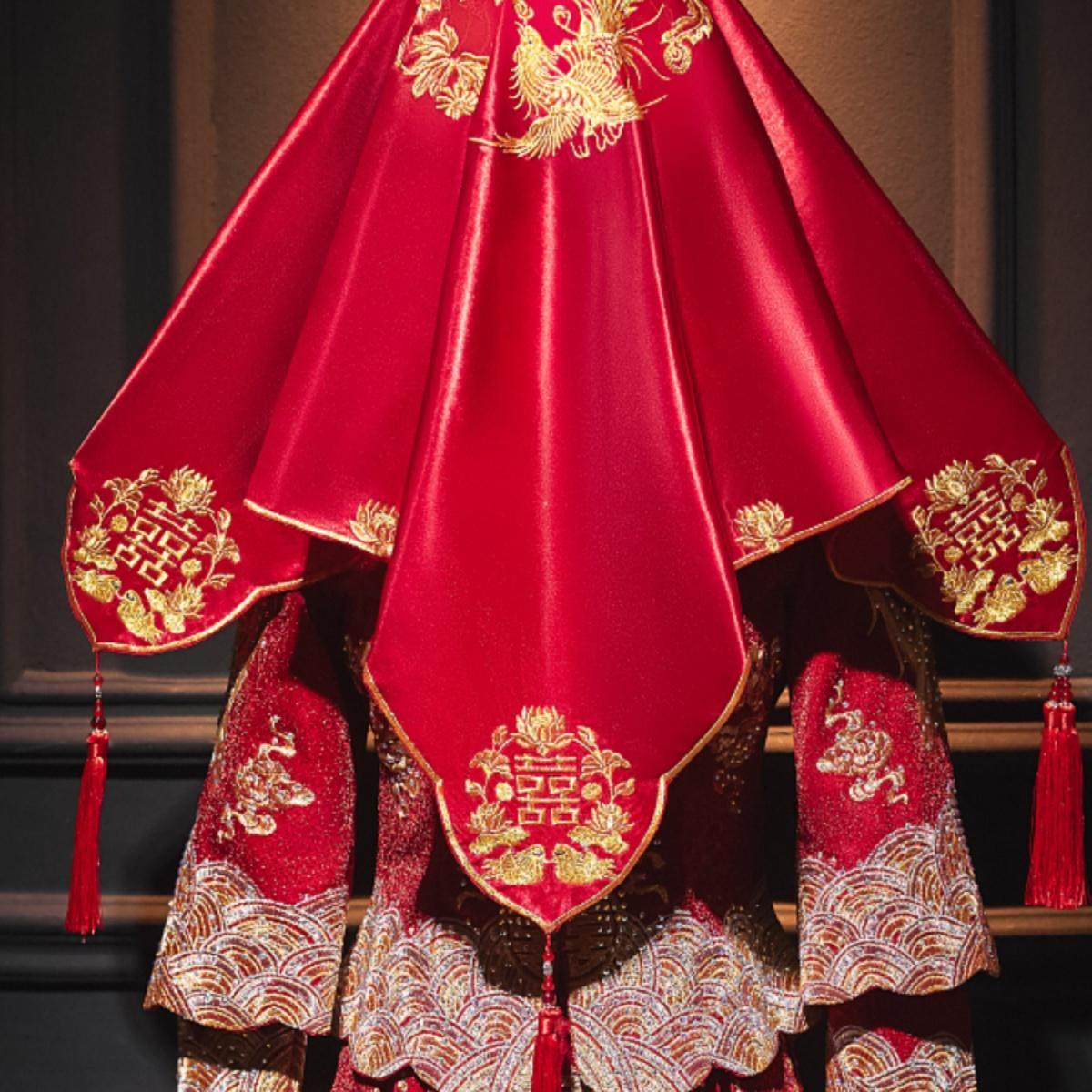 红盖头新娘结婚头纱中式秀禾服复古红色绣花缎面流苏蒙头刺绣喜帕,节庆用品/礼品,新娘配件,淘宝优惠券,粉丝福利购,淘宝优惠卷