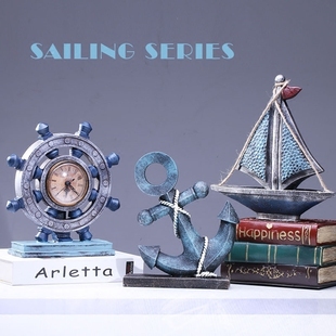 复古海洋帆船摆件船锚船舵道具客厅办公室餐厅酒吧装饰地中海壁饰