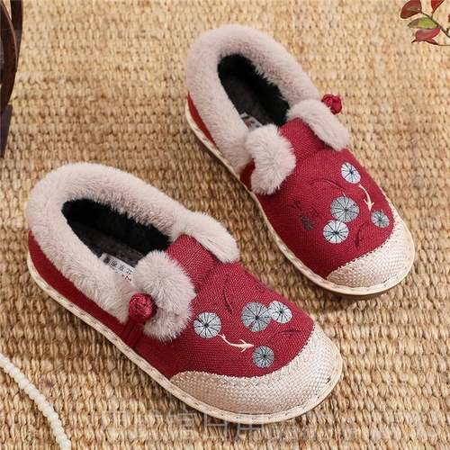 正品新款冬季老北年京布鞋棉女加加绒保暖民族风厚汉服鞋中老鞋妈