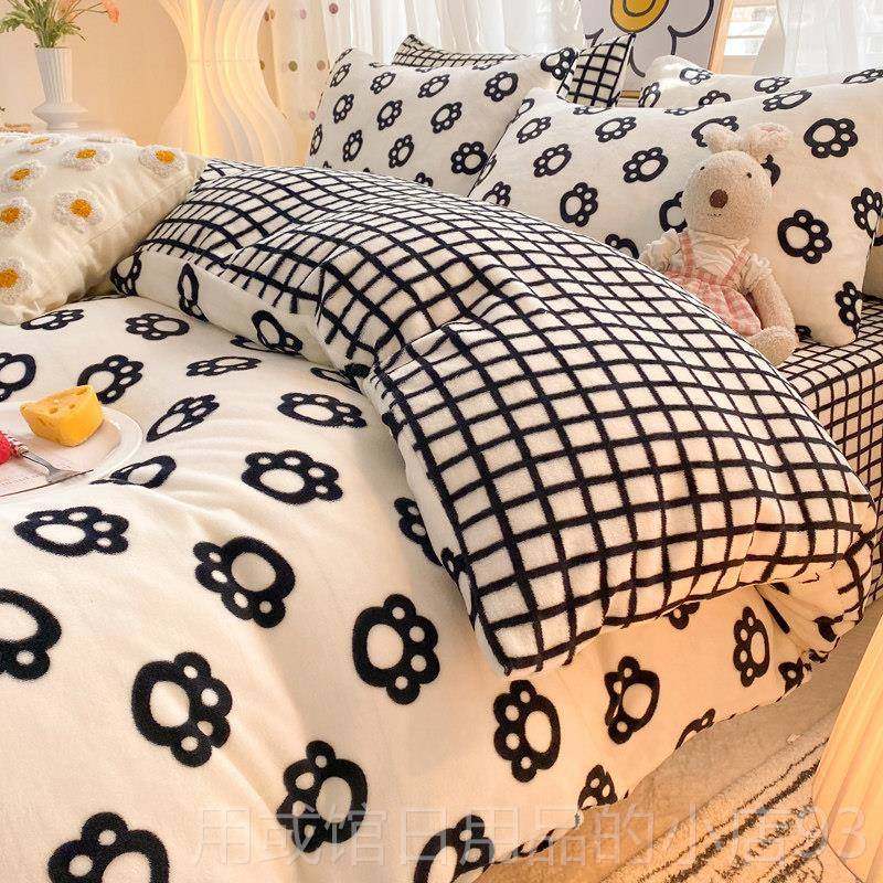 正品加厚奶珊瑚绒四件牛套冬天双面法上兰绒被套冬季绒加床单床三