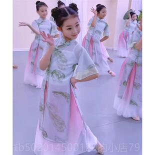 高档儿童古典舞表演服装服小月儿同款冠玉舞蹈服装儿女童旗子袍表