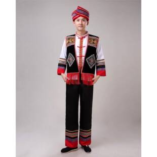 高档新畲族款少数民族服男成人舞台舞唱蹈表装演服节日合演出服装