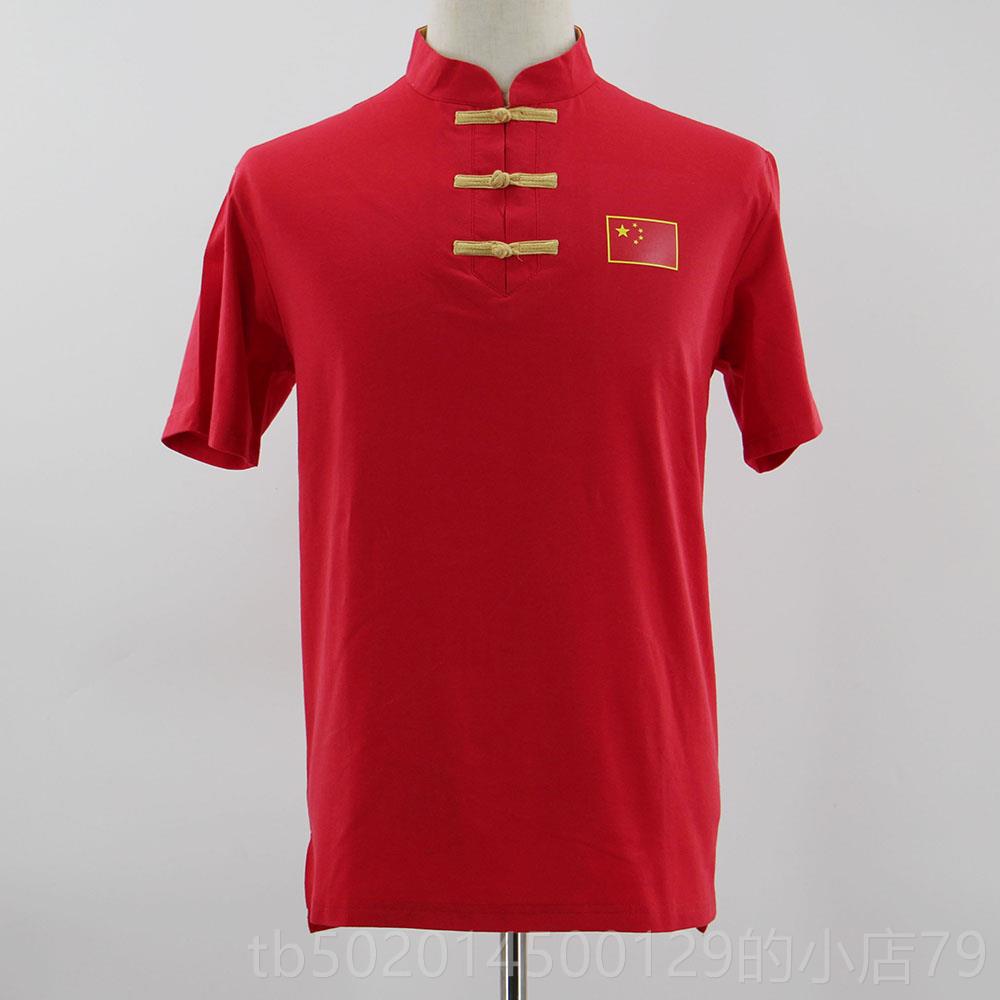 高档太极武术T恤服武术服纯棉武馆训练黑装男色女同款红白三太极