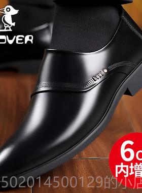高档Pl商ovr皮爸鞋男秋季新e款务休闲鞋真皮软底英伦黑色尖头正装