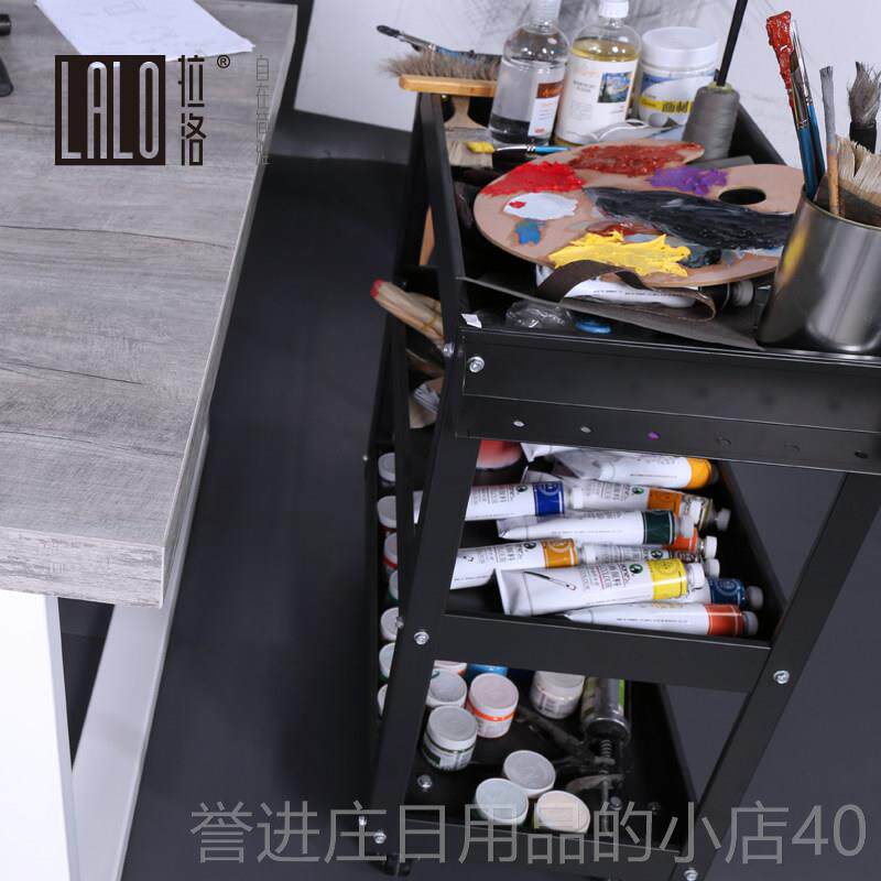 正品拉洛LAO黑画色油 画绘工具车 画架三L层小推车 金属移动颜料
