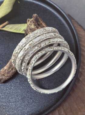 高档花熙素原创古镂空手镯女银富贵芙蓉覆立体手工浮雕做旧款纯银