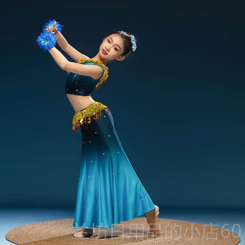 高档童傣族舞蹈演服表演服装儿幼儿演出出服女童孔雀舞鱼尾裙儿民