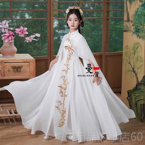 高档女孩中式汉代古筝服表演服装新晚装红主人儿童表合唱服装年演