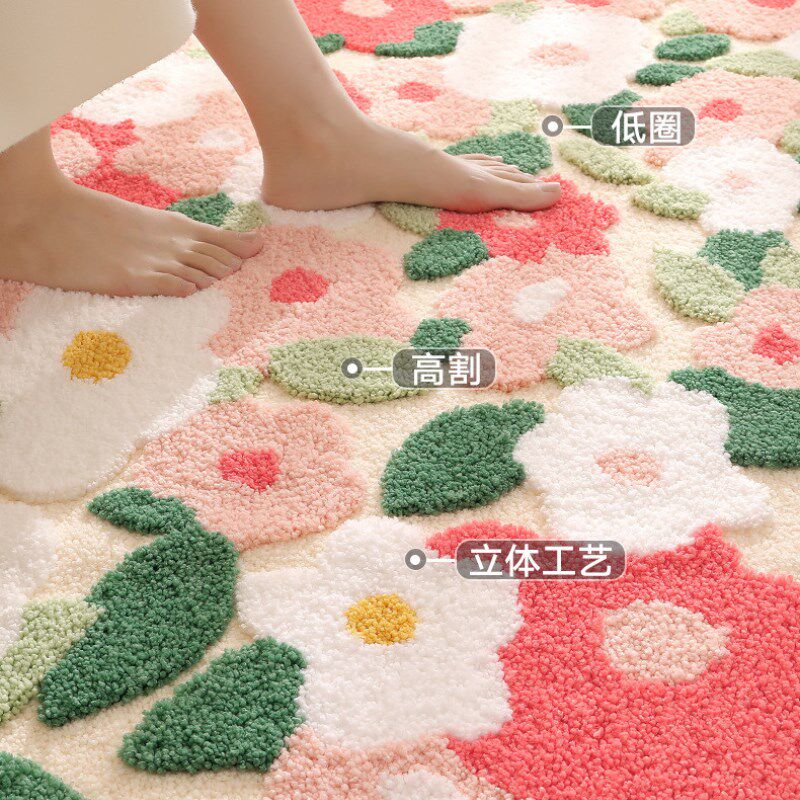 田园3D高低绒苔藓&鲜花立体地毯 异形家用卧室床边毯艺术感高级感
