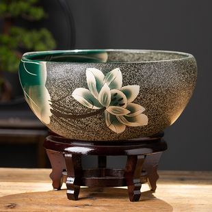 手工陶瓷鱼缸桌面客厅摆件碗莲缸睡莲花盆课堂科学水培容器乌龟缸