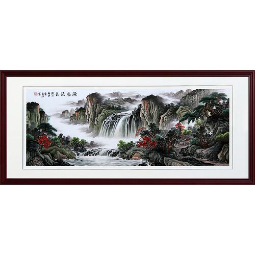 苏绣成品客厅装饰画山水风景家居中式背景墙源远流长手工刺绣挂画