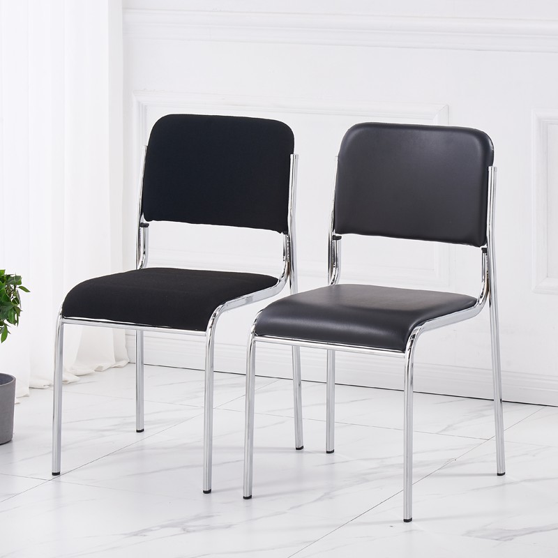 办公椅电脑椅舒适四条腿简约结实耐用无扶手会议椅黑皮黑布靠背椅