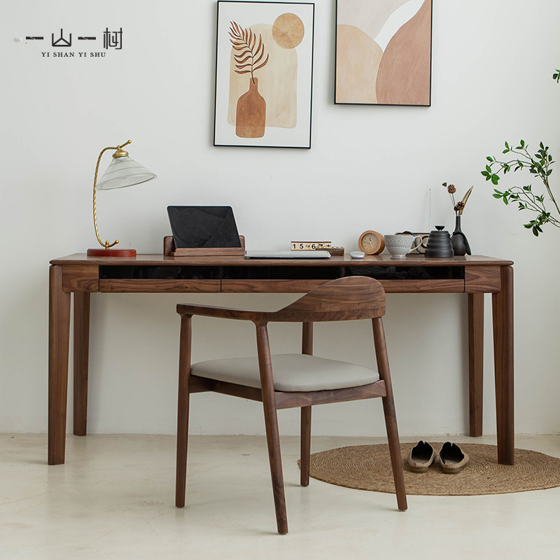 北美黑胡桃木书桌儿童书房写字台家具全实木家用简约电脑桌办公桌