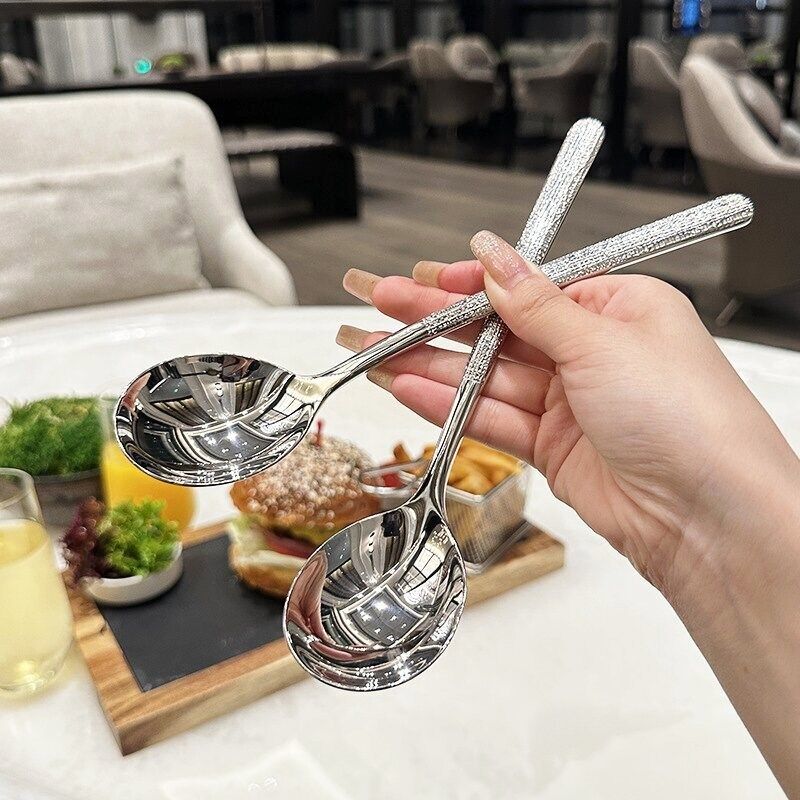 【拍一发三】不锈钢勺子锤纹汤勺调羹长柄咖啡勺汤匙餐厅吃饭餐勺